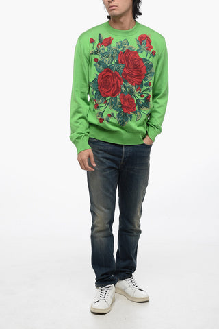 Crew Neck EDEN Floral Patterned Silk Sweater