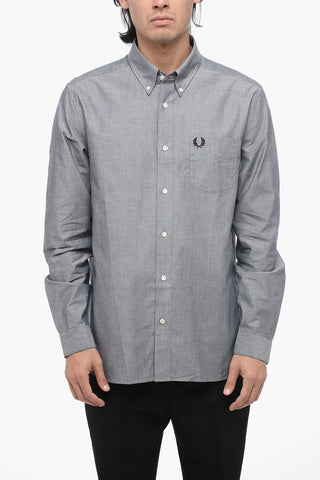 Button-down Cotton Shirt with Logoed Breast-pocket