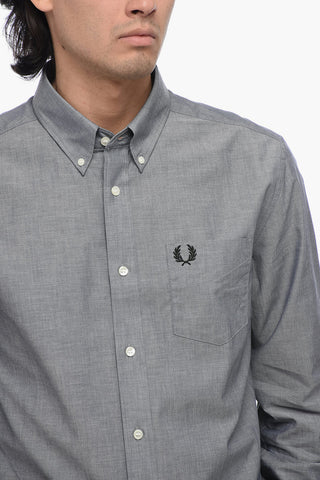 Button-down Cotton Shirt with Logoed Breast-pocket