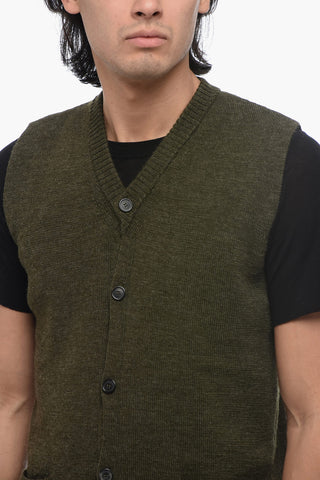Gilet Abbottonato in Lana con Scollo a V