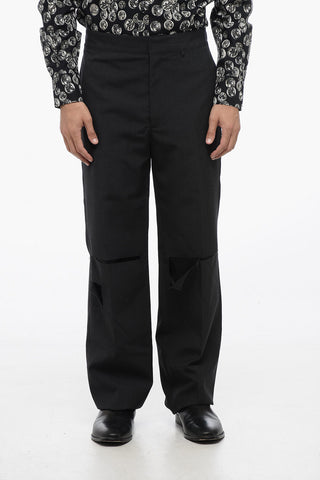 Wool Straight Fit Pants with Cut-Out