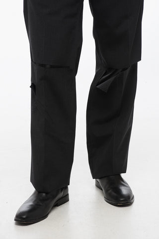 Wool Straight Fit Pants with Cut-Out