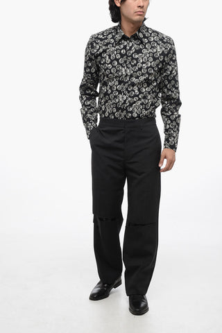 Wool Straight Fit Pants with Cut-Out