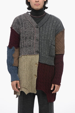 Cardigan Patchwork in Misto Lana con Design Asimmetrico