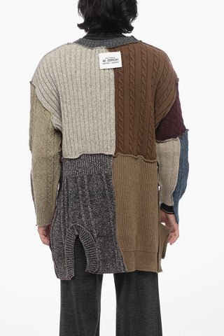 Cardigan Patchwork in Misto Lana con Design Asimmetrico