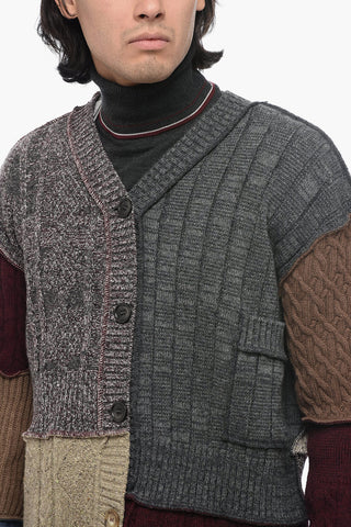 Cardigan Patchwork in Misto Lana con Design Asimmetrico