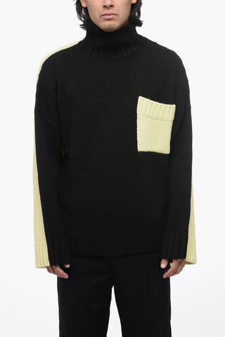 Alpaca Blend Two Tone Pullover with Turtleneck