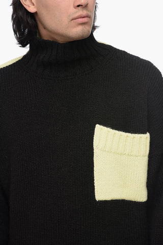 Alpaca Blend Two Tone Pullover with Turtleneck
