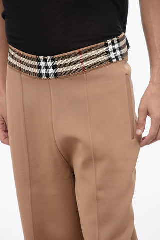 Stretch Fabric Pants with Tartan Elastic Waistband