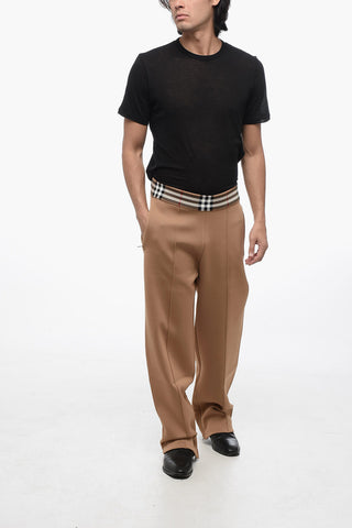 Stretch Fabric Pants with Tartan Elastic Waistband