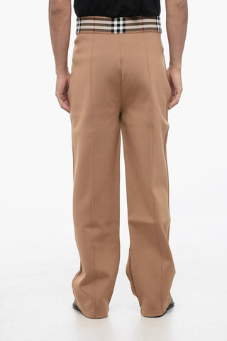 Stretch Fabric Pants with Tartan Elastic Waistband