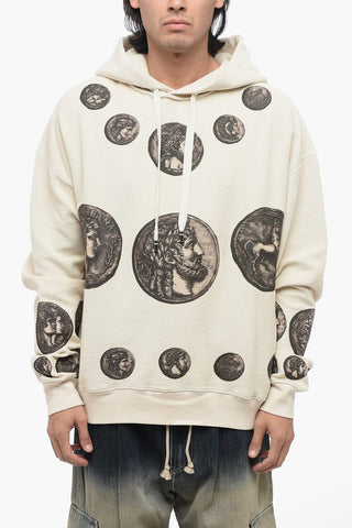 Felpa Hoodie in Cotone Reverse con Stampa