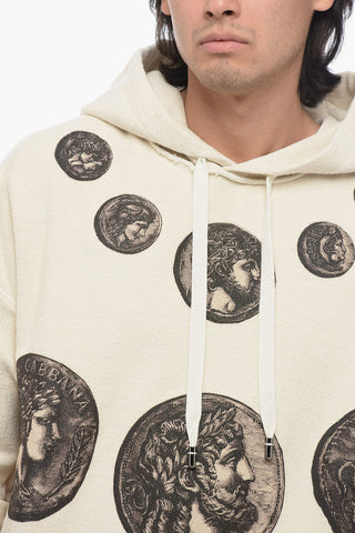 Felpa Hoodie in Cotone Reverse con Stampa