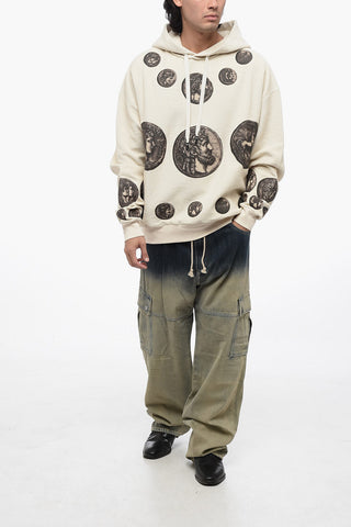 Felpa Hoodie in Cotone Reverse con Stampa