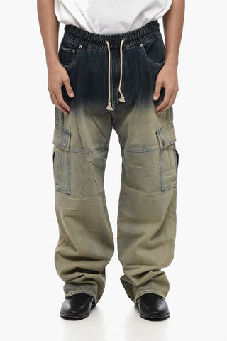 Degradè Denim Cargo Pants with Elastic Waistband