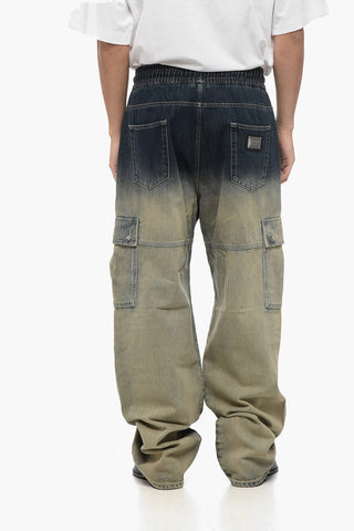 Degradè Denim Cargo Pants with Elastic Waistband