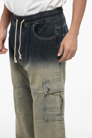 Degradè Denim Cargo Pants with Elastic Waistband