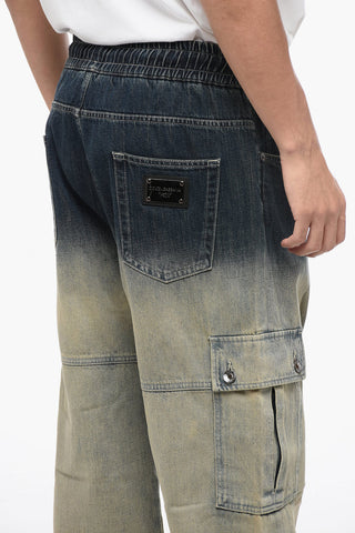 Degradè Denim Cargo Pants with Elastic Waistband