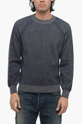 Two-Tone Cashmere Crew Neck Sweater with Ribbed Design