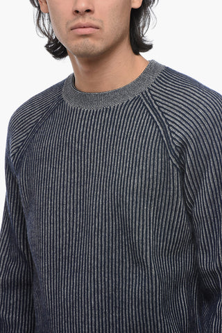 Two-Tone Cashmere Crew Neck Sweater with Ribbed Design
