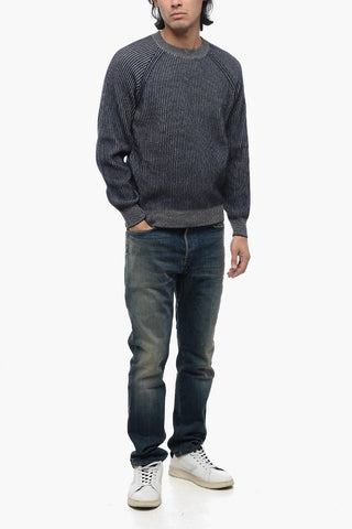 Two-Tone Cashmere Crew Neck Sweater with Ribbed Design