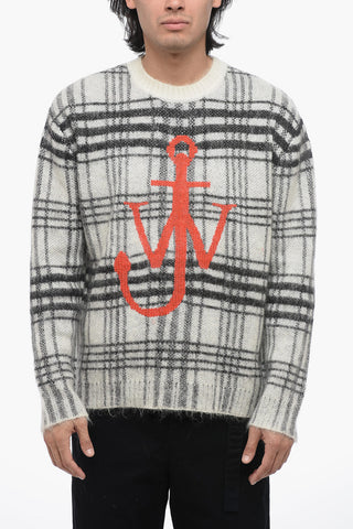 Tartan Mohair Blend Pullover with Jacquard Logo