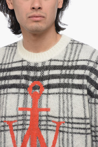 Tartan Mohair Blend Pullover with Jacquard Logo