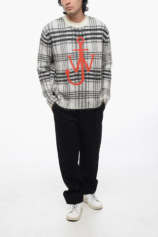 Tartan Mohair Blend Pullover with Jacquard Logo