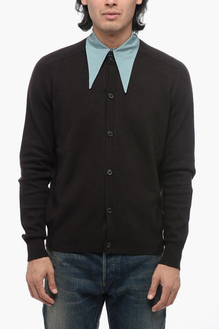 Cashmere Blend Cardigan with Removable Popeline Collar