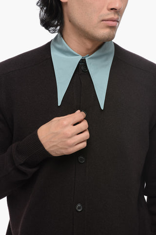 Cashmere Blend Cardigan with Removable Popeline Collar
