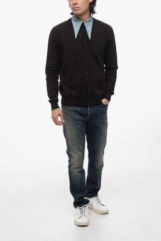 Cashmere Blend Cardigan with Removable Popeline Collar