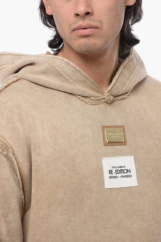 RE-EDITION Cotton Hoodie with Raw-cut Details