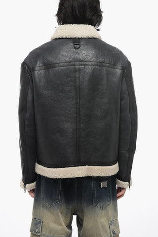 SLIM CURLY CRACKED SHEEPSKIN JACKET