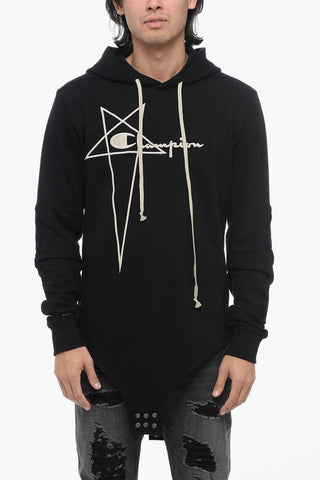 RICK OWENS X CHAMPION Cotton Hoodie with Bodysuit Design