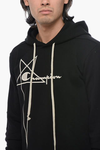 RICK OWENS X CHAMPION Cotton Hoodie with Bodysuit Design