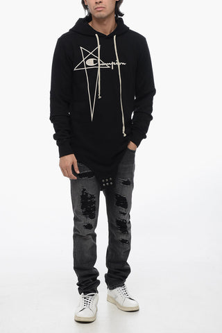 RICK OWENS X CHAMPION Cotton Hoodie with Bodysuit Design
