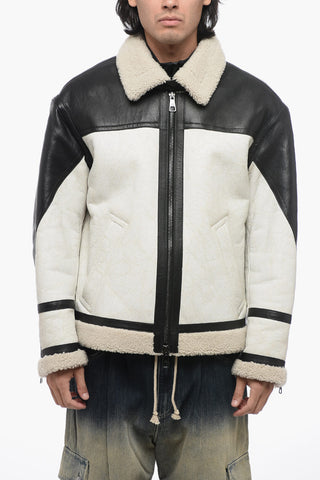 Giubbotto Shearling Bicolore con Zip Frontale