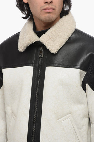 Giubbotto Shearling Bicolore con Zip Frontale