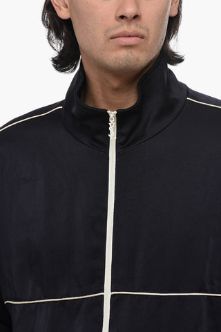 Felpa Track in Satin con Full Zip Frontale