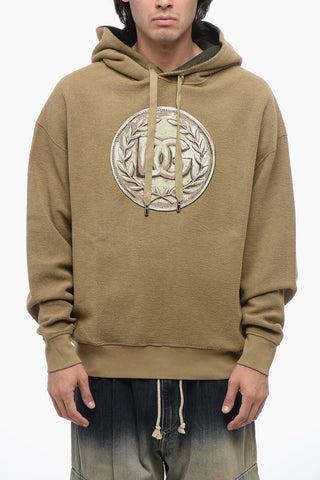 Felpa Hoodie in Cotone Reverse con Stampa