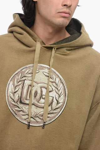 Felpa Hoodie in Cotone Reverse con Stampa