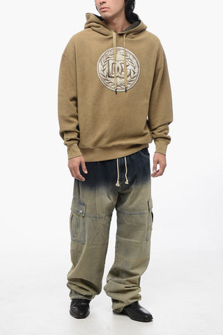 Felpa Hoodie in Cotone Reverse con Stampa