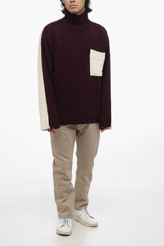 Pullover Bicolore in Lana con Taschino a Contrasto