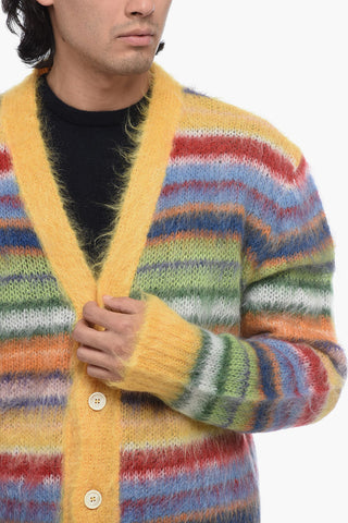 FUZZY WUZZY Mohair Blend Cardigan with Striped Motif