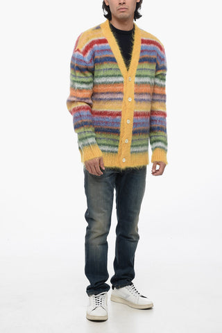 FUZZY WUZZY Mohair Blend Cardigan with Striped Motif