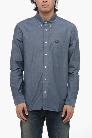 Button-down Cotton Shirt with Logoed Breast-pocket