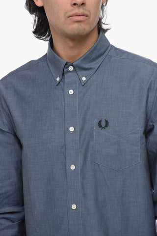 Button-down Cotton Shirt with Logoed Breast-pocket