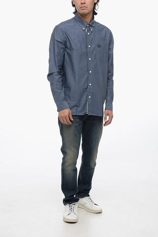 Button-down Cotton Shirt with Logoed Breast-pocket