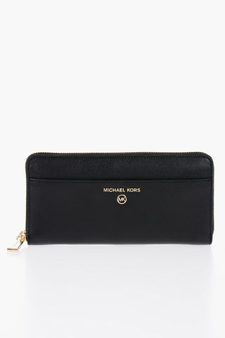 Textured Leather Wallet with External Pocket