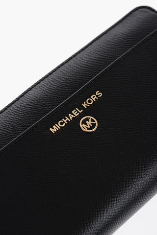 Textured Leather Wallet with External Pocket